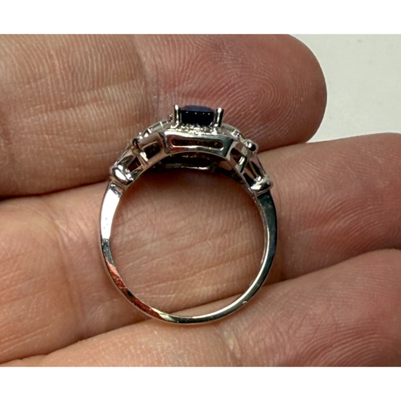 14K Art Deco Style White Gold Lab Created Blue Sapphire Ring 3.24grams Size 6.5 - Picture 6 of 9